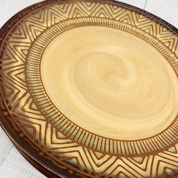 Noble Excellence NATIVE HABITAT Brown Tan Stoneware Geometric Dinner Plate Set 3 - Picture 5 of 10